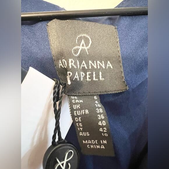 Adrianna Papell NWT blue floral short sleeve dress wedding guest office ruched - Picture 5 of 9